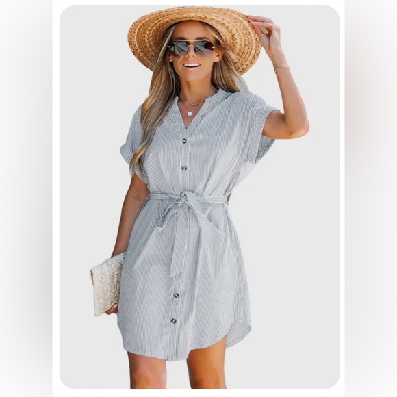 Belted Striped Button-Front Dress NWT Size S - Picture 12 of 12